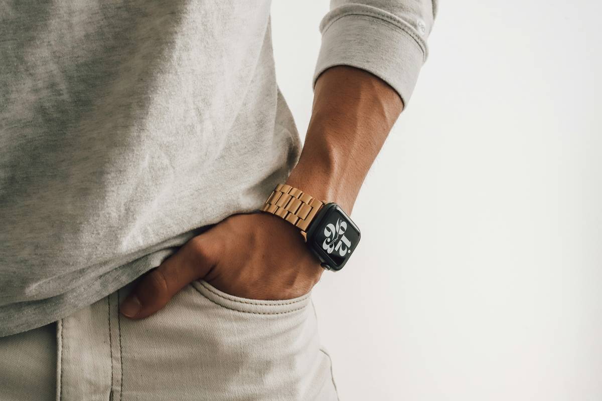 Close-up of a fashion watch made with Eco-Friendly Materials including recycled ocean plastic strap and bamboo dial